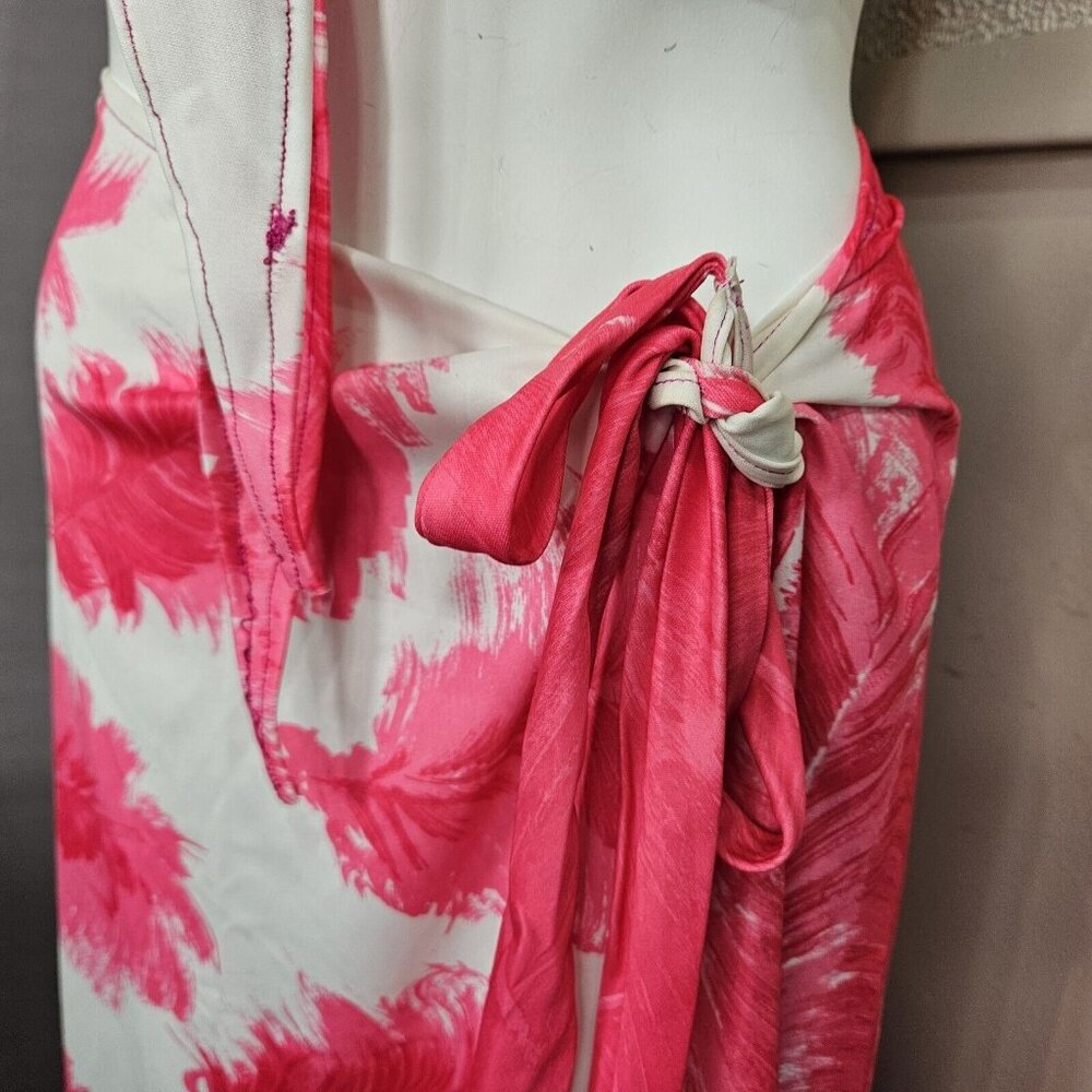 Beach Swim Cover Up Tie Crop Top Sarong Skirt 2 pc M L XL Pink White Floral - Picture 5 of 9